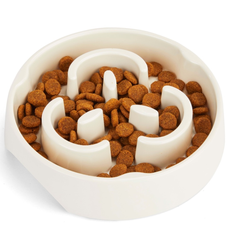 Dog Bowl Slow Feeder Puzzle Maze For Fast Eaters Anti Slip Ivory 6.25” Small Med